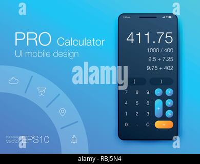 Smartphone With Calculator App, Vector realistic illustration Stock Vector
