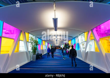 A brightly coloured corridor inside the Metro Toronto Convention Centre, Toronto, Canada Stock Photo