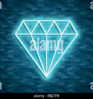 diamond icon in neon style. Vector illustraton Stock Vector