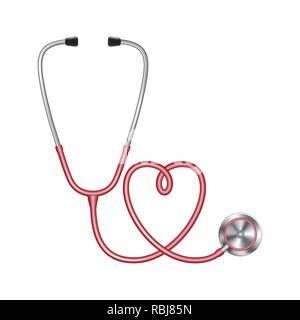 Red color stethoscope icon, medical equipment vector Stock Vector