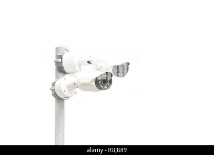 two surveillance camera isolated on white background, copy space Stock Photo