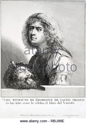 Giorgione born Giorgio Barbarelli da Castelfranco, 1477/78–1510, was an Italian painter of the Venetian school during the High Renaissance from Venice, whose career was ended by his death at a little over 30, etching by Bohemian etcher Wenceslaus Hollar from 1650 Stock Photo