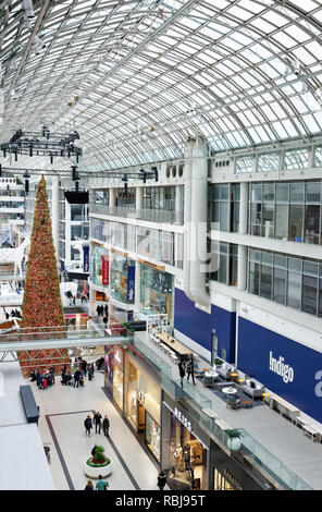 The big Christmas tree inside the Eaton Centre in Toronto, Canada Stock Photo