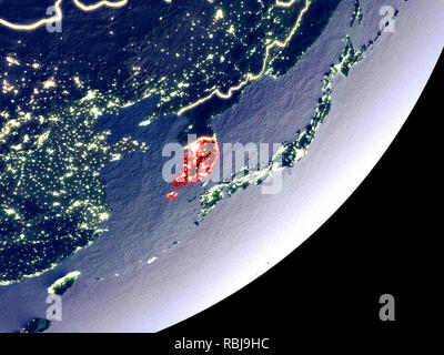 South Korea from space on planet Earth at night with visible country ...