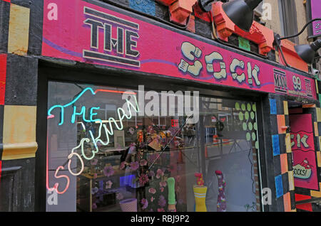 The pink sockman shop, quirky retail, 99 St Marks Pl, New York, NYC, USA Stock Photo