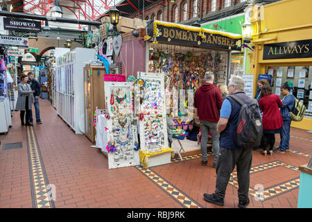 Small shoppes inside George's Street Arcade on South Great George's Street in Dublin, Ireland. Stock Photo