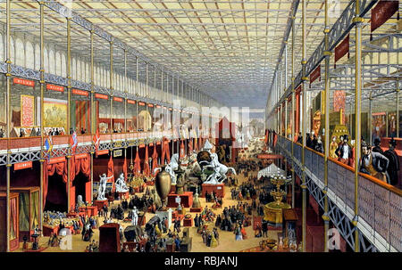 The interior of the Crystal Palace in London during the Great Exhibition of 1851. Stock Photo