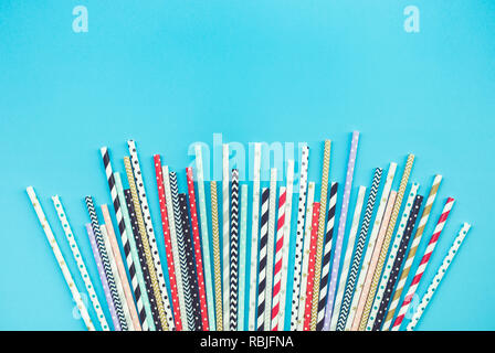Colorful straws collections on pastel background.party and celebration ideas concepts Stock Photo