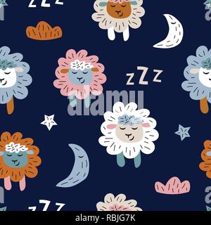 Childish seamless pattern with cute sheeps. Creative texture for fabric Stock Vector
