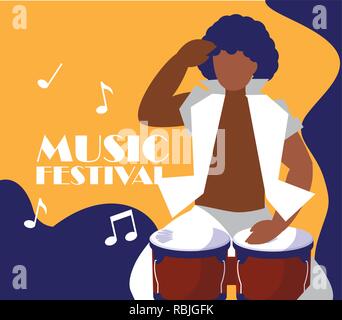 man playing timbals tropical instrument vector illustration design Stock Vector