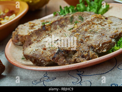 Glodhoppa lamm ,  Fried lamb mince, Swedish homemade cuisine, Traditional assorted dishes, Top view. Stock Photo