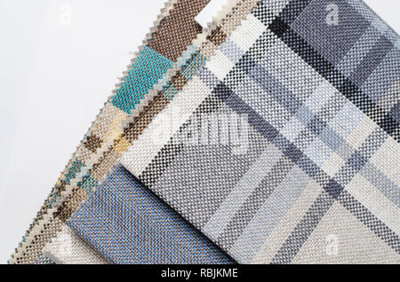 Bright collection of colorful gunny textile samples. Fabric texture background Stock Photo