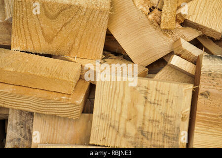 pile of timber blocks / off cuts used for arts and crafts Stock Photo