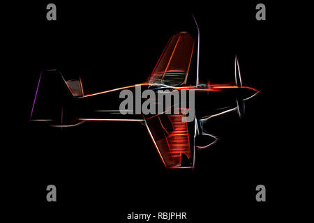 Stylized sport plane in flight. Digital work. Stock Photo