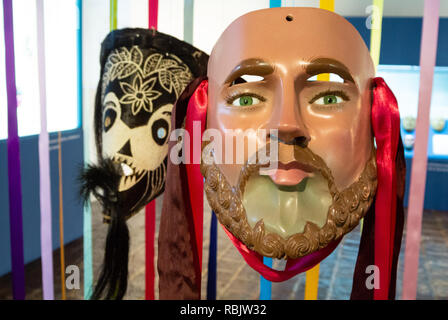 Traditional masks at Museo de los Altos museum, San Cristobal de las Casas, Chiapas State, Mexico, Central America Stock Photo