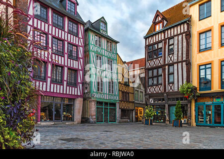 medieval square with typical houses in old town of Rouen, Normandy, France with nobody Stock Photo