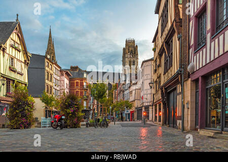 Rouen, France. Place du Lieutenant-Aubert with famos old normandy buildings with nobody Stock Photo