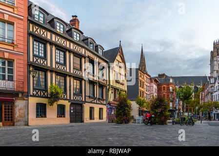 Place du Lieutenant-Aubert with famos old buildings in Rouen, Normandy, France with nobody Stock Photo