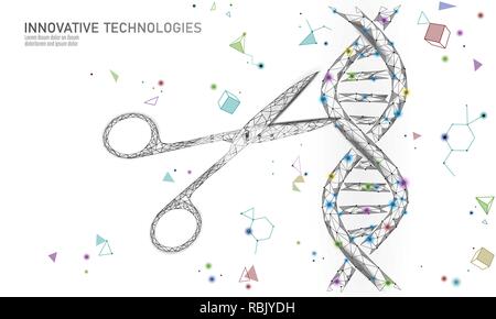 DNA 3D structure editing medicine concept. Low poly polygonal triangle gene therapy cure genetic disease. GMO engineering CRISPR Cas9 innovation modern technology science banner vector illustration Stock Vector