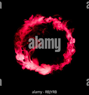 circle from red colorful smoke isolated on black background Stock Photo