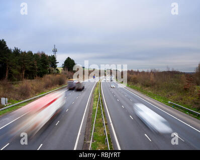 Moving Traffic on the M4 Motorway, Near Junction 28, Newport & Cardiff Stock Photo