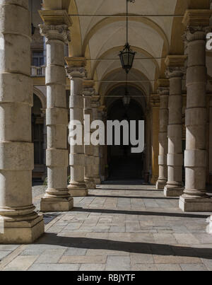 Turin, Italy - August 27, 2018: In the courtyard of the university building (architect Michelangelo Garove, 18th century). Stock Photo