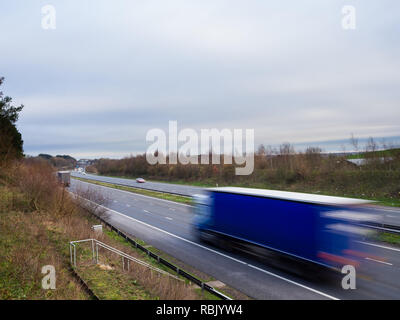 Moving Traffic on the M4 Motorway, Near Junction 28, Newport & Cardiff Stock Photo