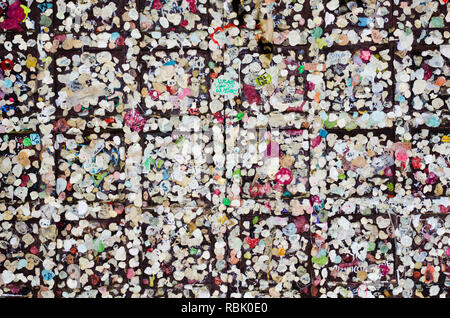 Close up of the message board at the entrance to the Giulietta house in Verona. Full of little love messages written on sticky paper. Concept of loyal Stock Photo