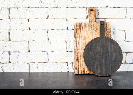 Wooden  cutting boards on the kitchen. Stock Photo