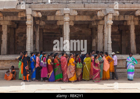 group of women at Vittala Temple, Hampi, Karnataka, India Stock Photo