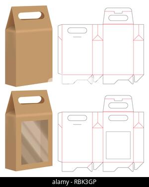 paper bag packaging die-cut and 3d bag mockup Stock Vector