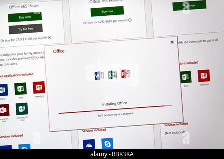 MONTREAL, CANADA - JANUARY 10, 2019: MIcrosoft Office 2019 application installation. Microsoft Office 2019 is the new version of Microsoft Office, a p Stock Photo