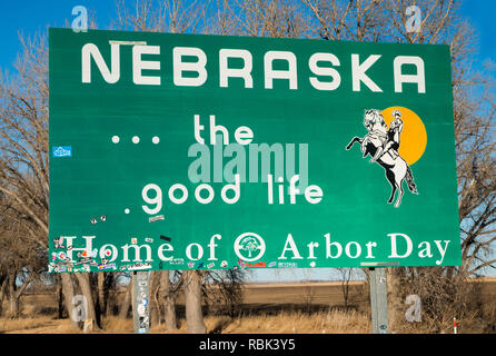 Nebraska state welcome sign. Stock Photo
