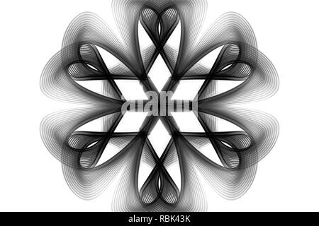 Abstract circle of thin  black lines intersecting with a cross in the middle on a white background Stock Photo