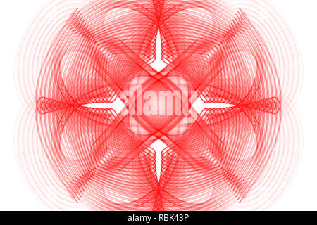 Abstract circle of thin red lines intersecting with a cross in the middle on a white background Stock Photo