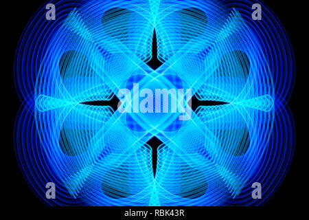 Abstract circle of thin blue lines intersecting with a cross in the middle on a white background Stock Photo