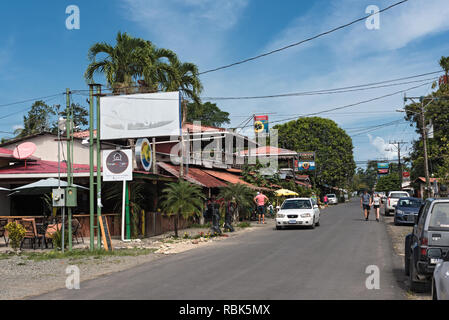 View of a street in Puerto Viejo de Talamanca, Costa Rica Stock Photo