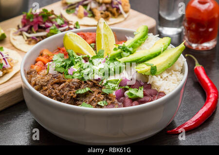 Delicious Mexican food made at home for a family meal, a dinner with friends, or a movie night. Stock Photo