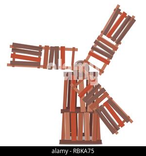 Wood flour windmill isolated on white background. Vector cartoon close-up illustration. Stock Vector