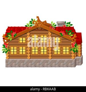 Fabulous royal wooden house isolated on white background. Vector cartoon close-up illustration. Stock Vector