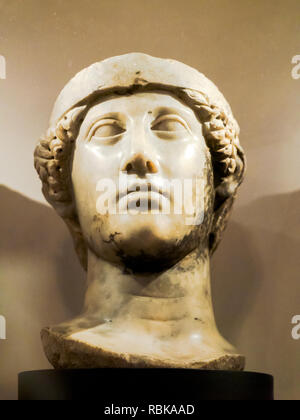 Head of Minerva Marble Early 2nd century, possibly 130 AD Museum of London - England Stock Photo