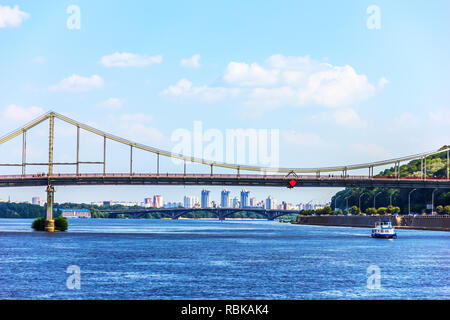 Park Bridge in Kiev, a walking bridge over the Dnieper River Stock Photo