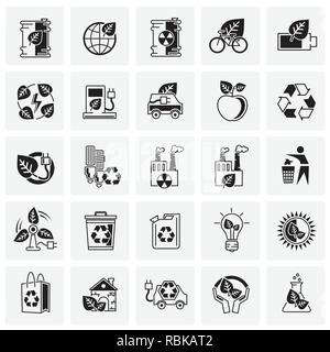 Ecology icons set on squares background for graphic and web design, Modern simple vector sign. Internet concept. Trendy symbol for website design web button or mobile app. Stock Vector