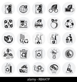 Ecology icons set on circles background for graphic and web design, Modern simple vector sign. Internet concept. Trendy symbol for website design web button or mobile app. Stock Vector