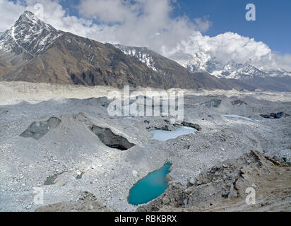 Ngozumpa glacier beside Gokyo Lake, with about 36 km the longest glacier in the Himalayas Stock Photo