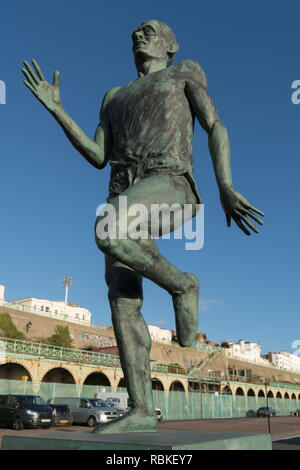 BRIGHTON, EAST SUSSEX/UK - JANUARY 8 : Statue of Olympic Gold Medallist Steve Ovett in Brighton East Sussex on January 8, 2019 Stock Photo