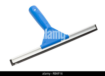 Blue Plastic Window Cleaning Squeegee Isolated on White. Stock Photo