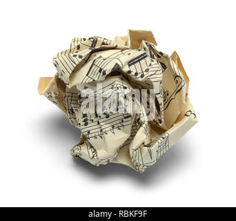 Crushed Ball Of Sheet Music Isolated on White Background. Stock Photo