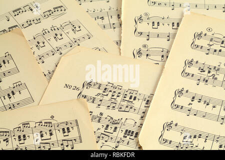 Several Old Sheets of Music Papers Backgournd. Stock Photo