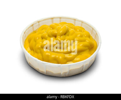 Paper Cup With Yellow Mustard Isolated on White Background. Stock Photo